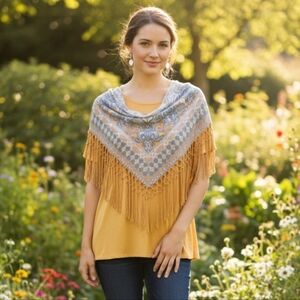 Style & Co. Women's Detachable Scarf Draped Rayon Fringed Blouse Plus Size XL